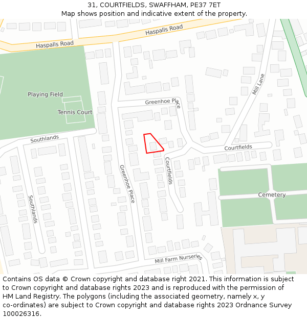 31, COURTFIELDS, SWAFFHAM, PE37 7ET: Location map and indicative extent of plot