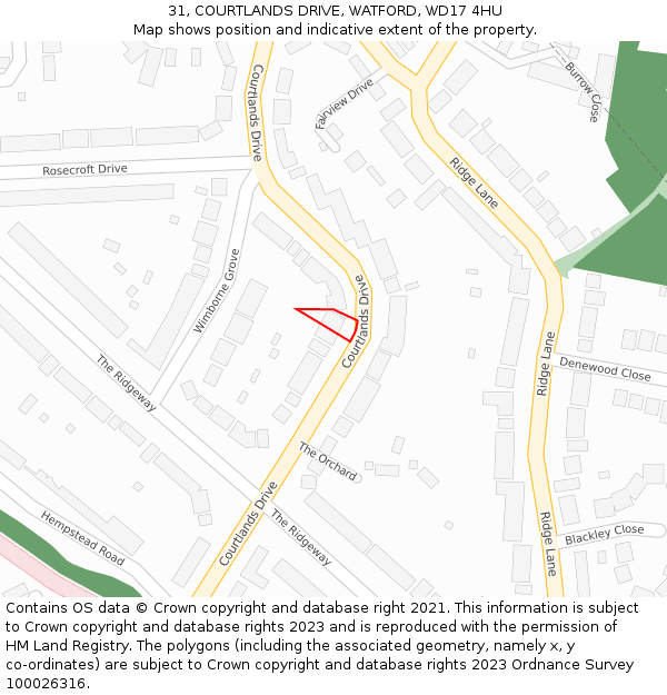 31, COURTLANDS DRIVE, WATFORD, WD17 4HU: Location map and indicative extent of plot