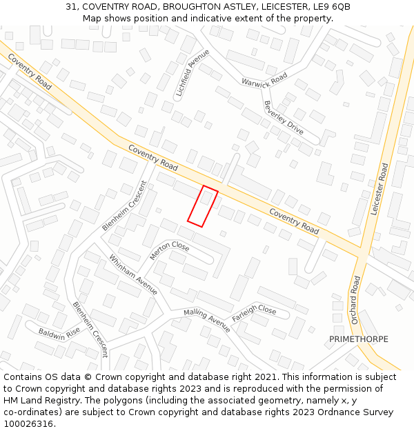 31, COVENTRY ROAD, BROUGHTON ASTLEY, LEICESTER, LE9 6QB: Location map and indicative extent of plot