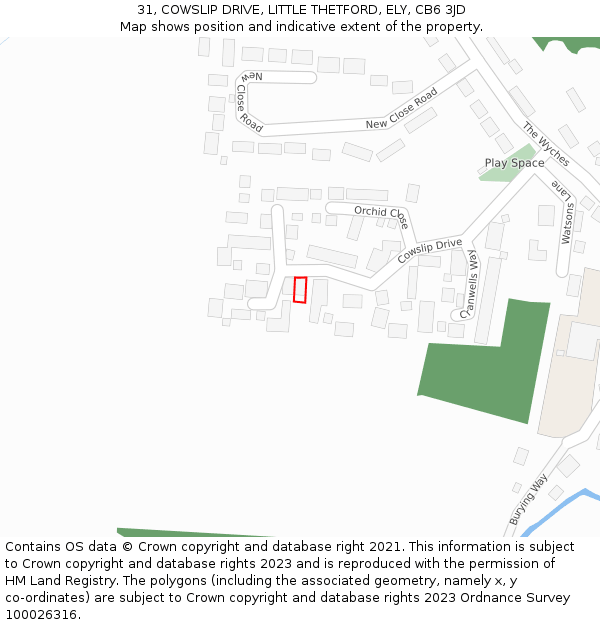 31, COWSLIP DRIVE, LITTLE THETFORD, ELY, CB6 3JD: Location map and indicative extent of plot