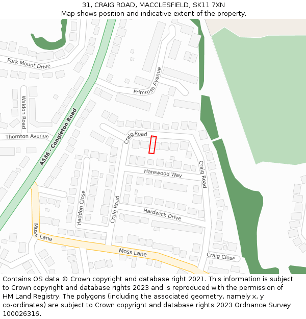 31, CRAIG ROAD, MACCLESFIELD, SK11 7XN: Location map and indicative extent of plot