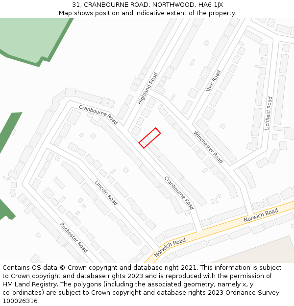 31, CRANBOURNE ROAD, NORTHWOOD, HA6 1JX: Location map and indicative extent of plot