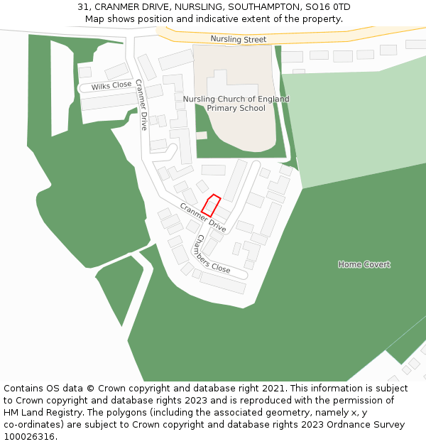 31, CRANMER DRIVE, NURSLING, SOUTHAMPTON, SO16 0TD: Location map and indicative extent of plot