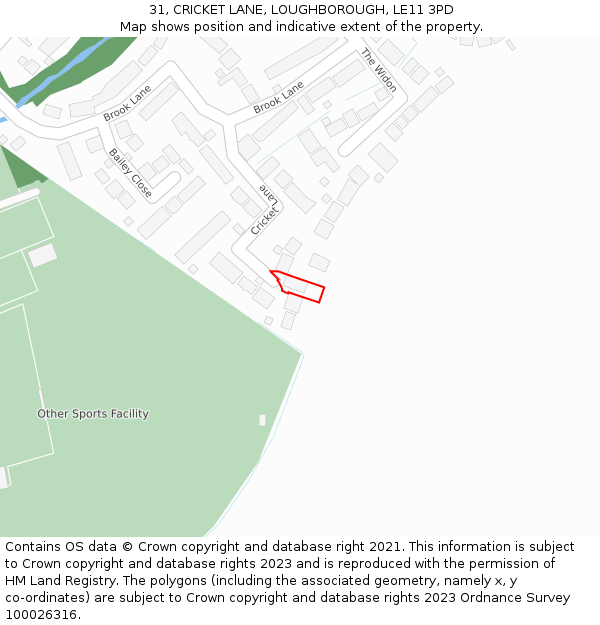 31, CRICKET LANE, LOUGHBOROUGH, LE11 3PD: Location map and indicative extent of plot