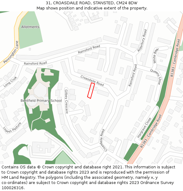 31, CROASDAILE ROAD, STANSTED, CM24 8DW: Location map and indicative extent of plot
