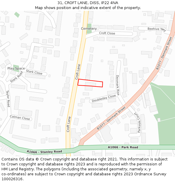 31, CROFT LANE, DISS, IP22 4NA: Location map and indicative extent of plot