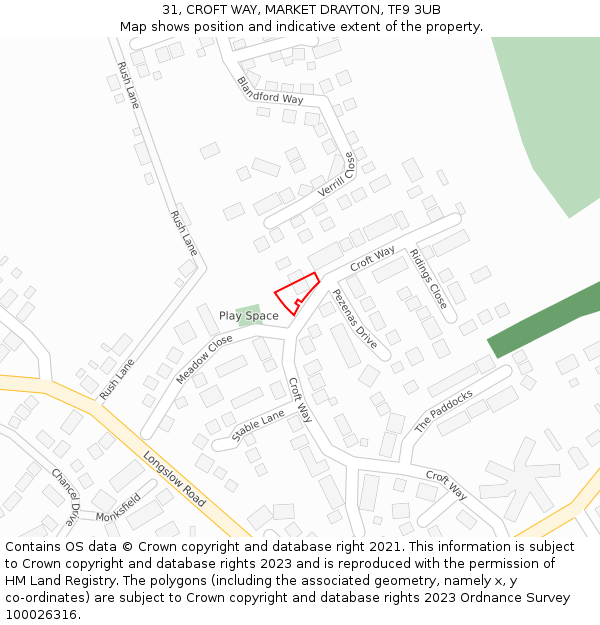 31, CROFT WAY, MARKET DRAYTON, TF9 3UB: Location map and indicative extent of plot