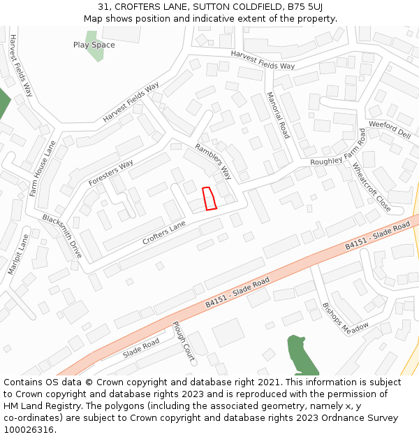 31, CROFTERS LANE, SUTTON COLDFIELD, B75 5UJ: Location map and indicative extent of plot