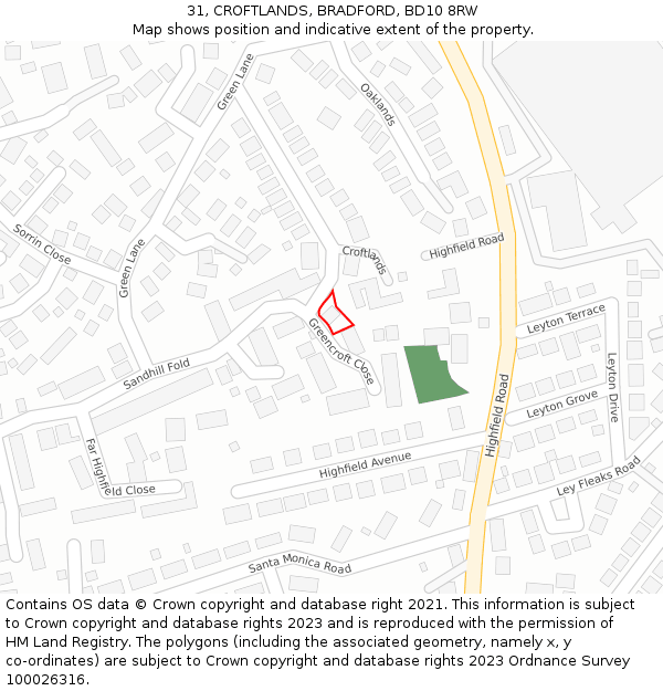 31, CROFTLANDS, BRADFORD, BD10 8RW: Location map and indicative extent of plot