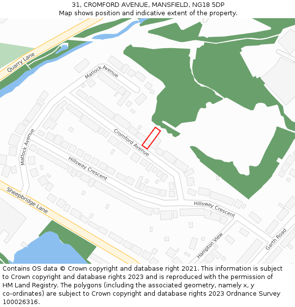 31, CROMFORD AVENUE, MANSFIELD, NG18 5DP: Location map and indicative extent of plot