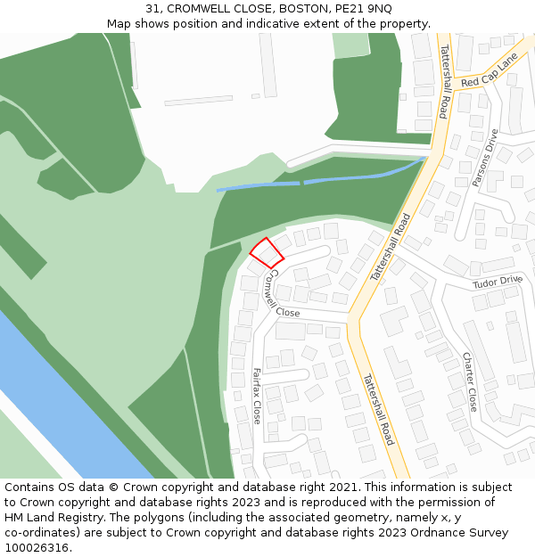 31, CROMWELL CLOSE, BOSTON, PE21 9NQ: Location map and indicative extent of plot