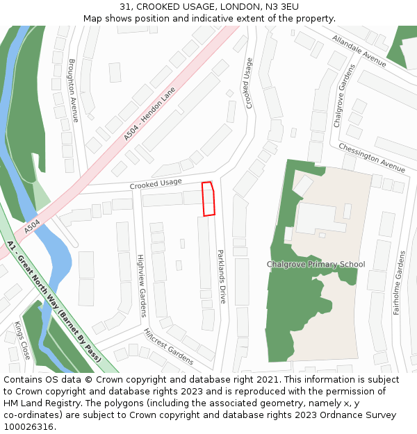 31, CROOKED USAGE, LONDON, N3 3EU: Location map and indicative extent of plot