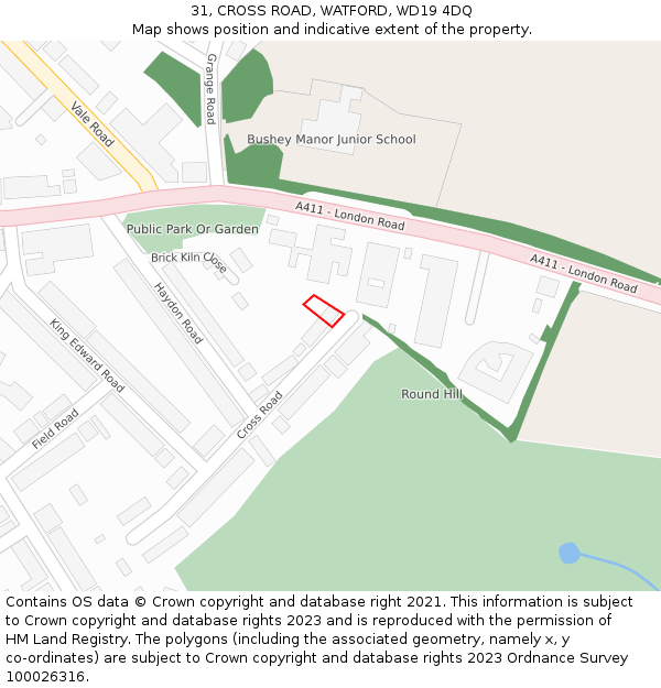 31, CROSS ROAD, WATFORD, WD19 4DQ: Location map and indicative extent of plot