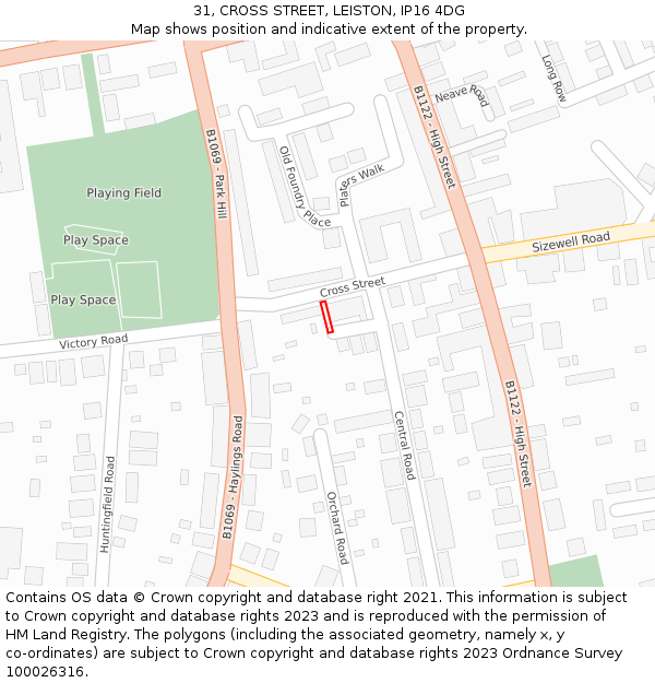 31, CROSS STREET, LEISTON, IP16 4DG: Location map and indicative extent of plot