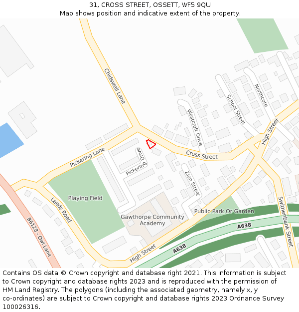 31, CROSS STREET, OSSETT, WF5 9QU: Location map and indicative extent of plot