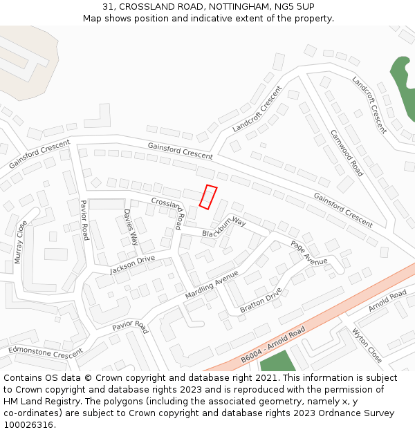 31, CROSSLAND ROAD, NOTTINGHAM, NG5 5UP: Location map and indicative extent of plot