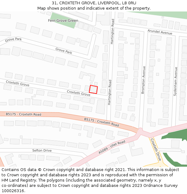 31, CROXTETH GROVE, LIVERPOOL, L8 0RU: Location map and indicative extent of plot