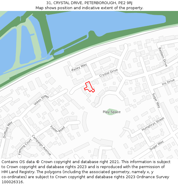 31, CRYSTAL DRIVE, PETERBOROUGH, PE2 9RJ: Location map and indicative extent of plot