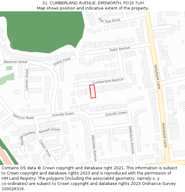 31, CUMBERLAND AVENUE, EMSWORTH, PO10 7UH: Location map and indicative extent of plot