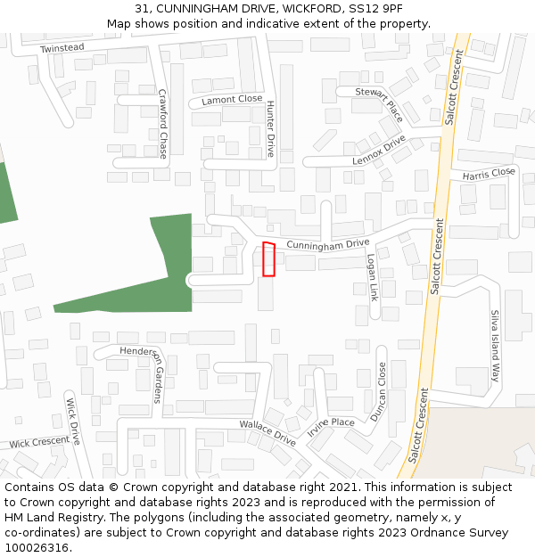 31, CUNNINGHAM DRIVE, WICKFORD, SS12 9PF: Location map and indicative extent of plot