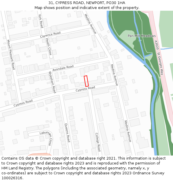 31, CYPRESS ROAD, NEWPORT, PO30 1HA: Location map and indicative extent of plot