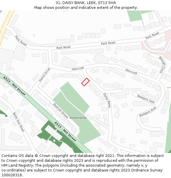 31, DAISY BANK, LEEK, ST13 5HA: Location map and indicative extent of plot