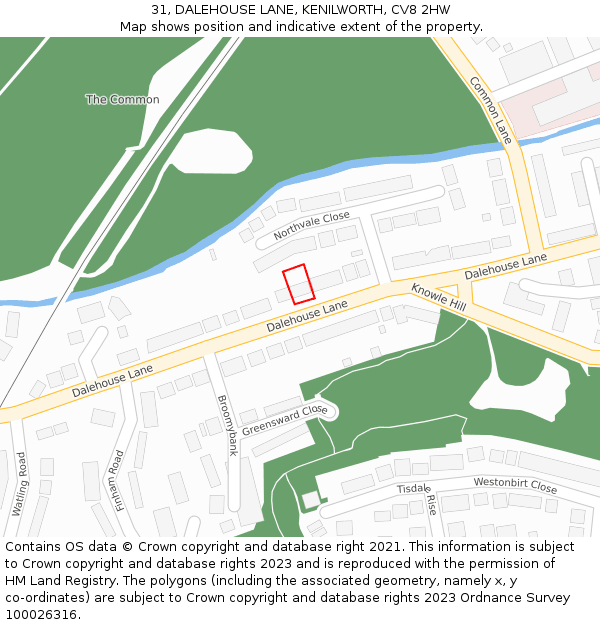 31, DALEHOUSE LANE, KENILWORTH, CV8 2HW: Location map and indicative extent of plot