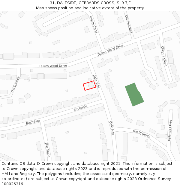 31, DALESIDE, GERRARDS CROSS, SL9 7JE: Location map and indicative extent of plot