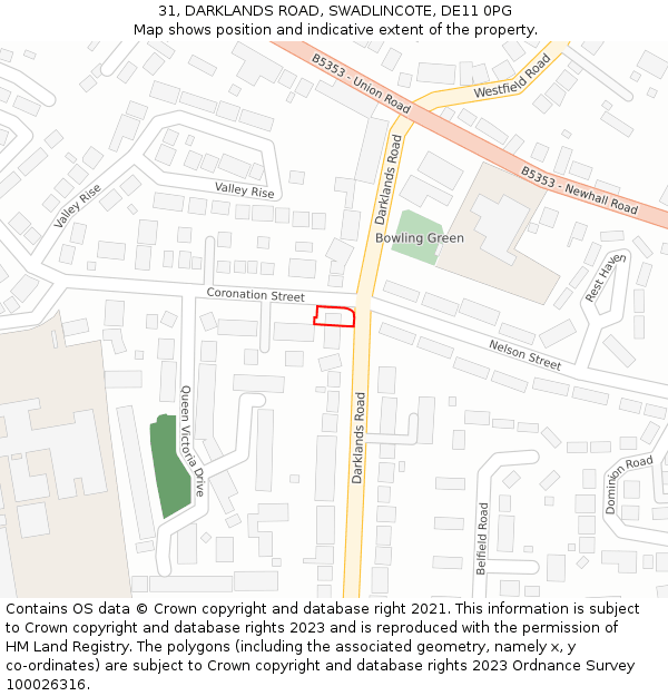 31, DARKLANDS ROAD, SWADLINCOTE, DE11 0PG: Location map and indicative extent of plot