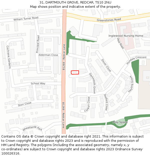 31, DARTMOUTH GROVE, REDCAR, TS10 2NU: Location map and indicative extent of plot