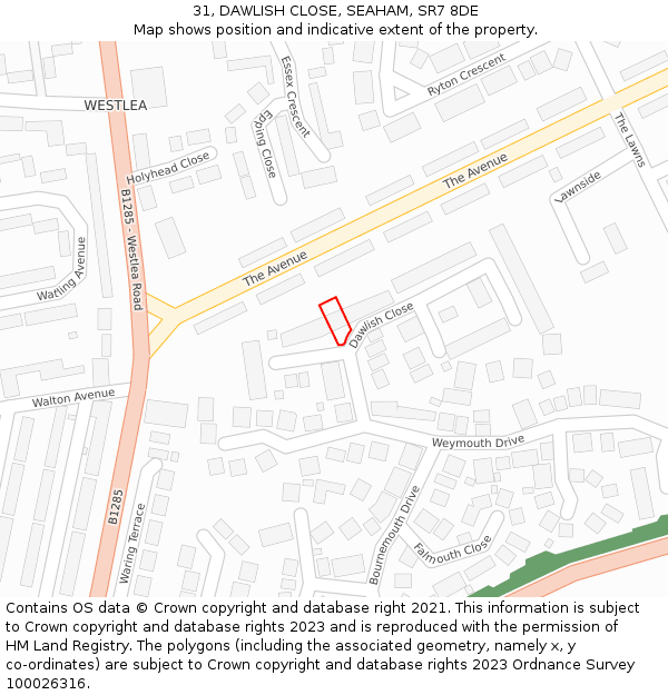 31, DAWLISH CLOSE, SEAHAM, SR7 8DE: Location map and indicative extent of plot