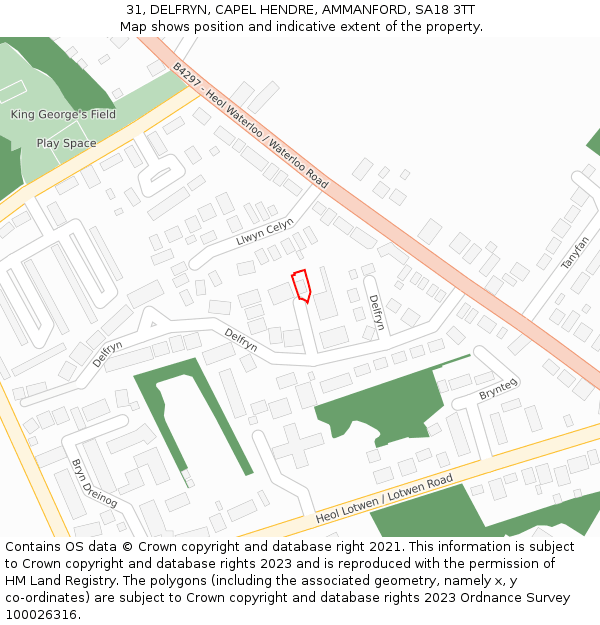 31, DELFRYN, CAPEL HENDRE, AMMANFORD, SA18 3TT: Location map and indicative extent of plot