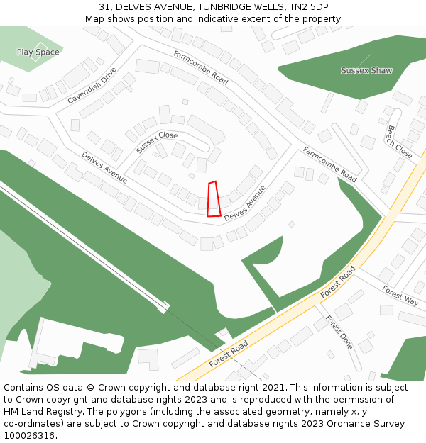 31, DELVES AVENUE, TUNBRIDGE WELLS, TN2 5DP: Location map and indicative extent of plot