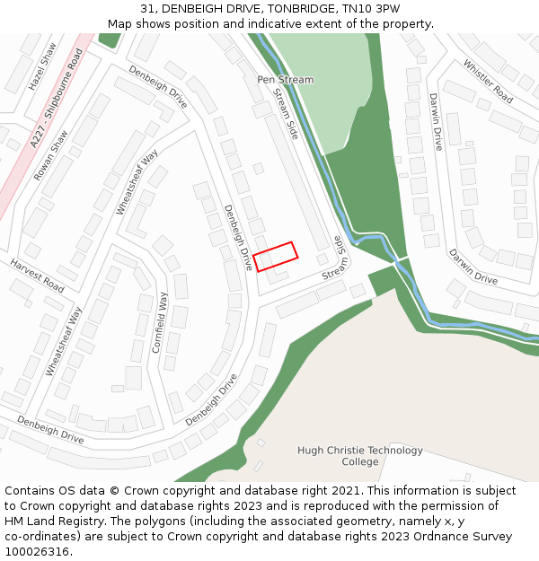 31, DENBEIGH DRIVE, TONBRIDGE, TN10 3PW: Location map and indicative extent of plot
