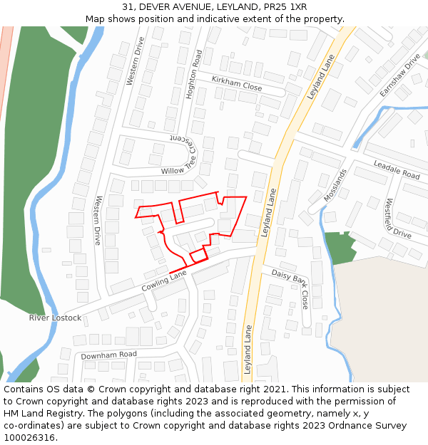 31, DEVER AVENUE, LEYLAND, PR25 1XR: Location map and indicative extent of plot