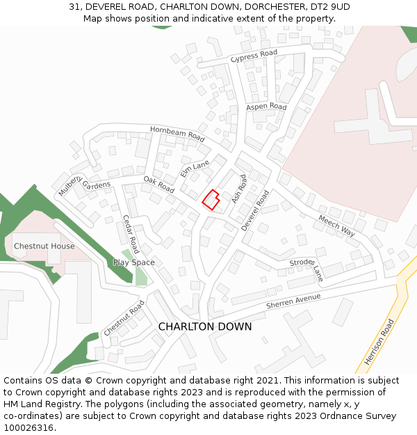 31, DEVEREL ROAD, CHARLTON DOWN, DORCHESTER, DT2 9UD: Location map and indicative extent of plot