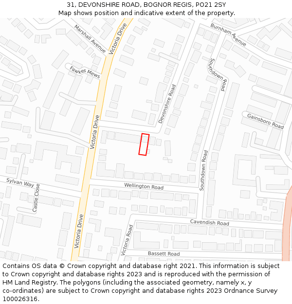 31, DEVONSHIRE ROAD, BOGNOR REGIS, PO21 2SY: Location map and indicative extent of plot