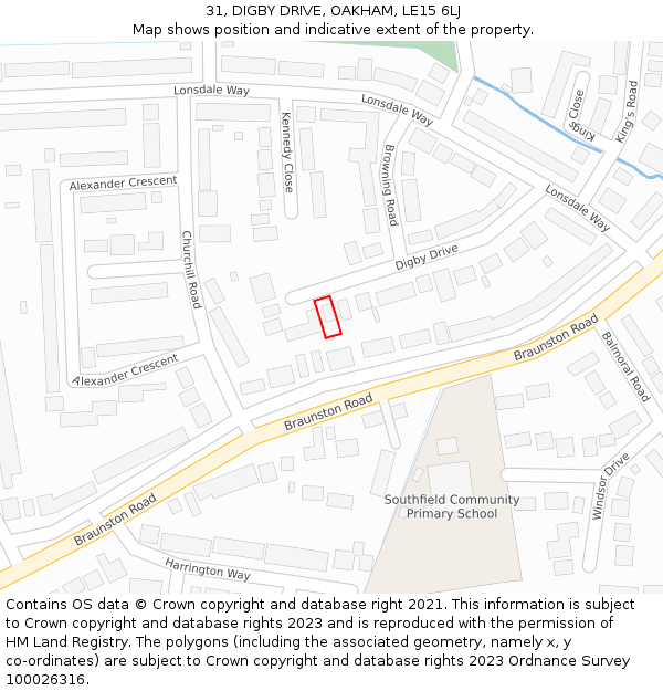 31, DIGBY DRIVE, OAKHAM, LE15 6LJ: Location map and indicative extent of plot