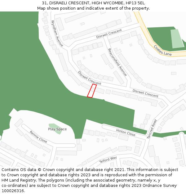 31, DISRAELI CRESCENT, HIGH WYCOMBE, HP13 5EL: Location map and indicative extent of plot