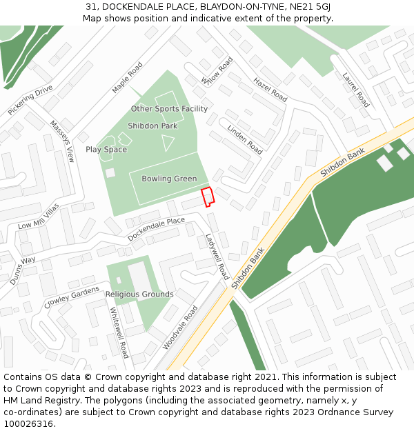 31, DOCKENDALE PLACE, BLAYDON-ON-TYNE, NE21 5GJ: Location map and indicative extent of plot