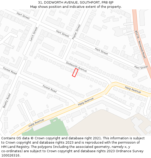 31, DODWORTH AVENUE, SOUTHPORT, PR8 6JP: Location map and indicative extent of plot