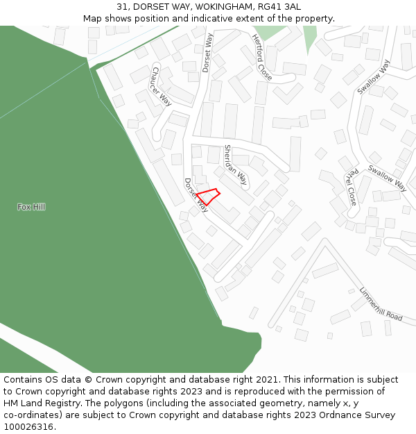 31, DORSET WAY, WOKINGHAM, RG41 3AL: Location map and indicative extent of plot