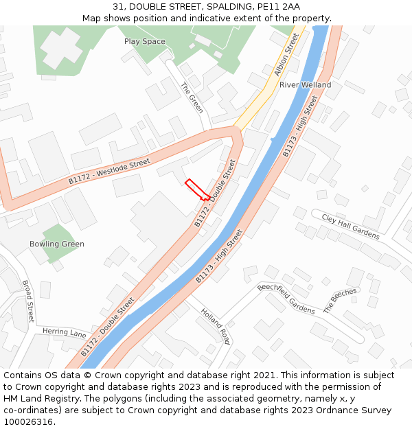 31, DOUBLE STREET, SPALDING, PE11 2AA: Location map and indicative extent of plot