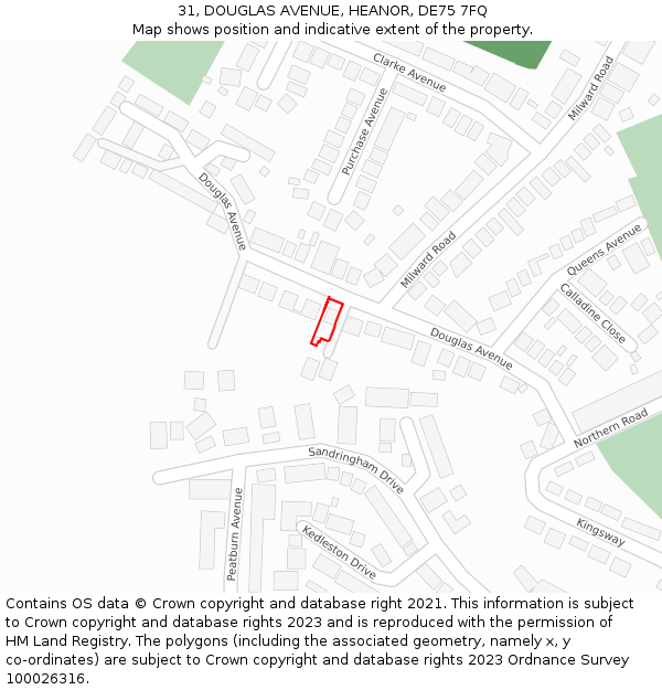 31, DOUGLAS AVENUE, HEANOR, DE75 7FQ: Location map and indicative extent of plot