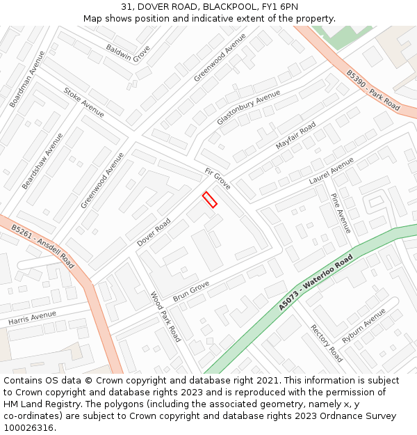 31, DOVER ROAD, BLACKPOOL, FY1 6PN: Location map and indicative extent of plot
