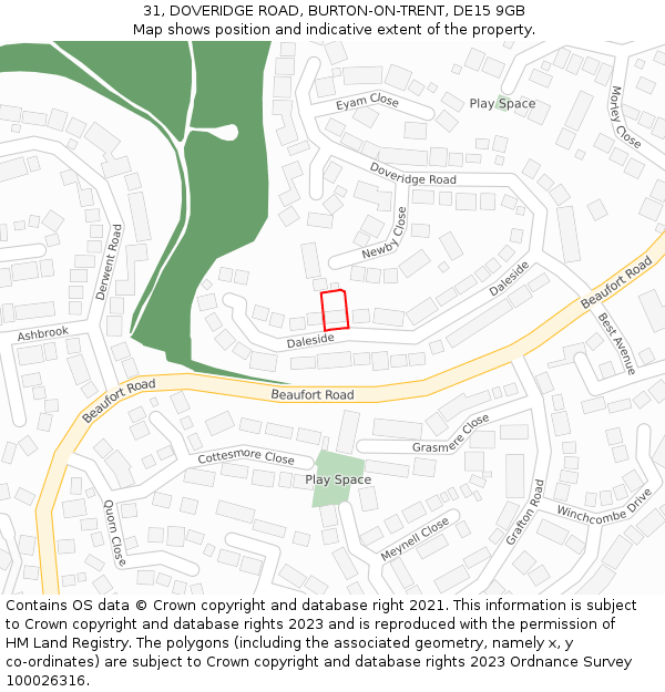 31, DOVERIDGE ROAD, BURTON-ON-TRENT, DE15 9GB: Location map and indicative extent of plot