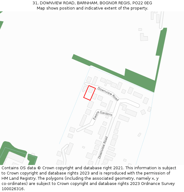 31, DOWNVIEW ROAD, BARNHAM, BOGNOR REGIS, PO22 0EG: Location map and indicative extent of plot
