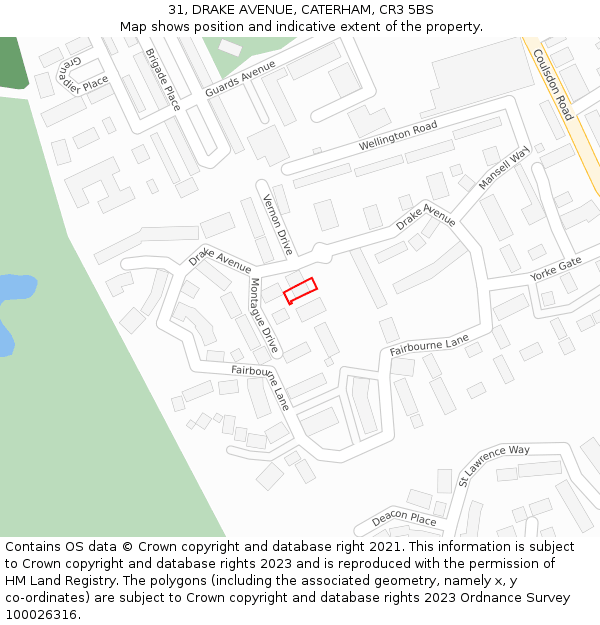 31, DRAKE AVENUE, CATERHAM, CR3 5BS: Location map and indicative extent of plot