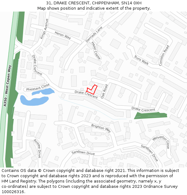 31, DRAKE CRESCENT, CHIPPENHAM, SN14 0XH: Location map and indicative extent of plot