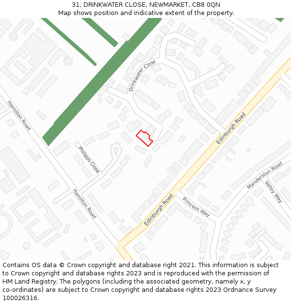 31, DRINKWATER CLOSE, NEWMARKET, CB8 0QN: Location map and indicative extent of plot